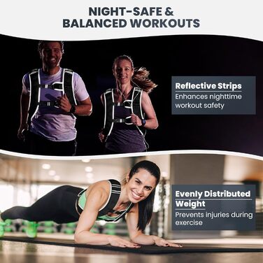 Утяжелитель Fragraim (6/8/10/12/16 кг) для жінок та чоловіків: жилет для фітнесу, бігу, тренувань, з кишенею для телефону, світловідбиваючими елементами, чорний
