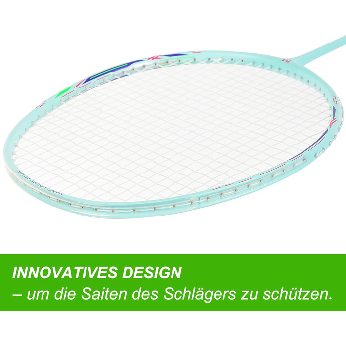 Набір для бадмінтона з 2 графітовими ракетками - зносостійкий дизайн - комплект для дорослих (вкл. воланчики, обмотка, сумка) (блакитний+чорний)