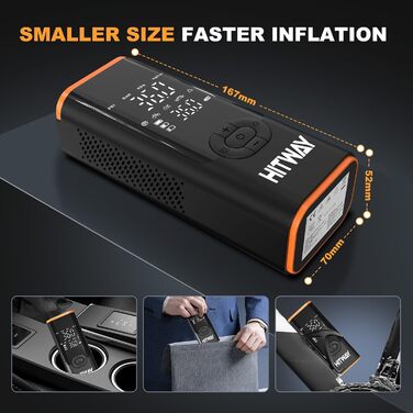 Електрична портативна насосна станція HITWAY 6000mAh, 150PSI, акумуляторний компресор для авто, велосипедів, мотоциклів і м'ячів, з функцією Powerbank