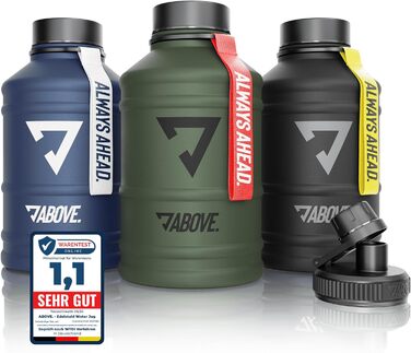 Пляшка для води з нержавіючої сталі ABOVE 1.3/2.2 л, BPA Free, для спорту, фітнесу та активного відпочинку, олива-червона, не термос