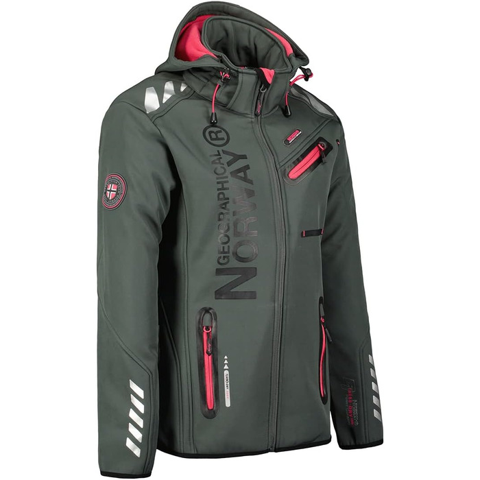 Жіноча куртка-софтшелл Geographical Norway Outdoor: водонепроникна функціональна спортивна куртка для дощу (XXL, темно-сірий з рожевим)