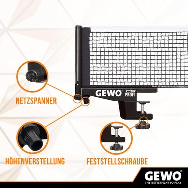 Професійна сітка для настільного тенісу GEWO CS Profi, металева, регульована, чорна, 183 см