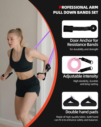 Набір еластичних стрічок Abahub для фітнесу з дверним кріпленням, ручками та петлею для ніг – для тренувань всього тіла, домашній спортзал, ідеально для початківців та досвідчених (Рожевий, 100LB)