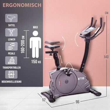 Ергометр Christopeit Sport ET 6, 24 рівня, до 150 кг, 12 кг магнітна система, LCD-дисплей, домашній тренажер