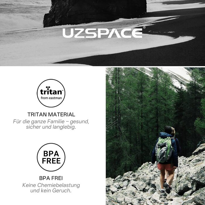 Водяна пляшка UZSPACE Tritan 950 мл: без BPA, не протікає, для спорту та активного відпочинку (зелена)