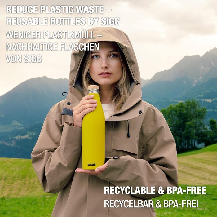 Термос-пляшка SIGG Meridian Ultra Lemon 0,5 л, подвійна стінка, нержавіюча сталь, бамбукова кришка, ізольована, BPA та пластику не містить, герметична, для води та напоїв