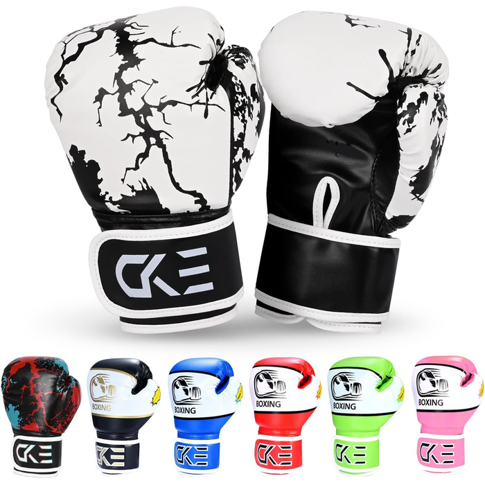 Боксерські рукавички для дітей CKE, 5-12 років, тренувальні, для боксерського мішка, кікбоксингу, муай-тай, зелені (чорно-білі)