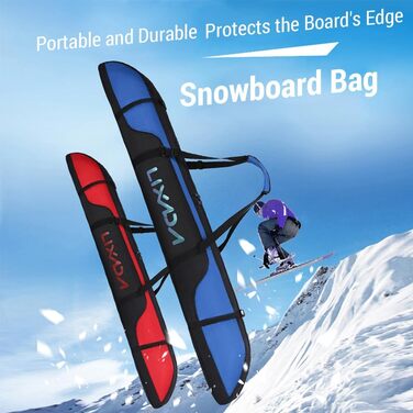 Чохол для сноуборда Lixada Boardbag (160 см) з регульованим плечовим ременем, водонепроникна сумка з оксфордської тканини, чорно-синя