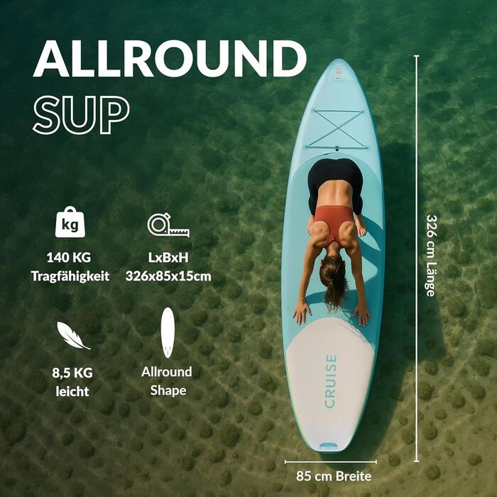 Надувний SUP-борд NOARD I 326x76x15см | SUP-борд для серфінгу | Підходить для початківців та професіоналів | З аксесуарами (Туркісна Лагуна)