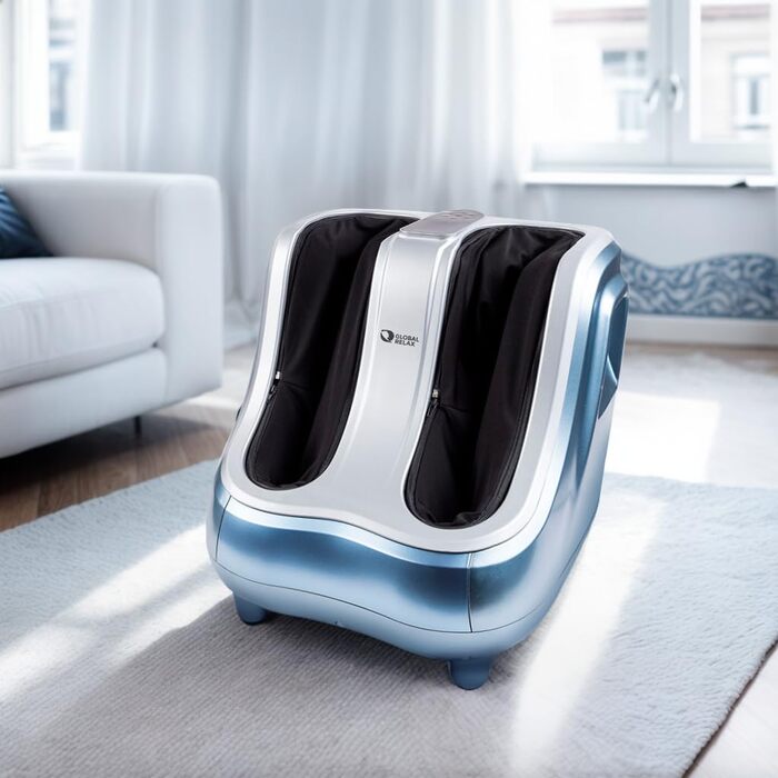 Електричний масажер для ніг GLOBAL RELAX VITALZEN SLIM з шиацу, розминанням і підігрівом, для поліпшення кровообігу та зняття болю, інтуїтивна панель керування, синій (Vitalzen Pro)