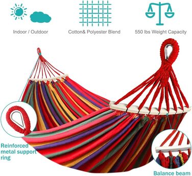 Гамак для відпочинку MOSFiATA на відкритому повітрі: кемпінг, балкон, сад. З дерев'яною перекладиною та сумкою. Червоний