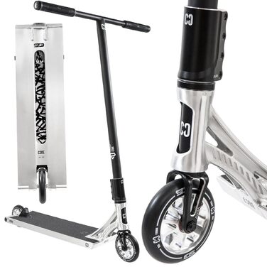 Трюковий самокат CORE Stunt Scooter Trick 110mm ABEC 9, висота 78-96 см, сріблястий, для дітей та професіоналів (від 5 років) + наклейка Fantic26