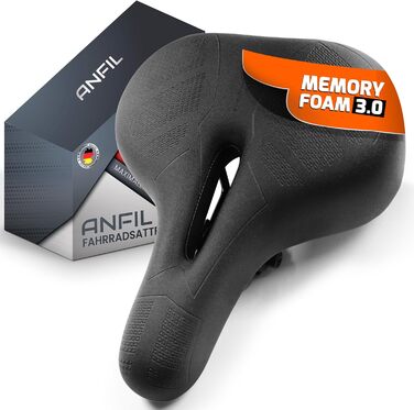 ANFIL® Велосипедне сідло - Максимальний комфорт - Ергономічне сідло з Memory Foam 3.0 - для жінок та чоловіків - Зручне та м'яке - з оптимізованим розподілом тиску для тривалих поїздок (City)