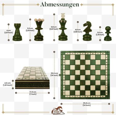 Шахи дерев'яні преміум Master of Chess 35 см, складана дошка з фігурами, зелений колір, класичний сімейний набір
