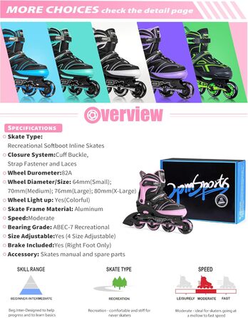 Дитячі ролики 2PM SPORTS з регульованим розміром для дівчаток та хлопчиків, ролери з колесами 82A PU, зелені (рожеві), розмір Small (EU 30-33)