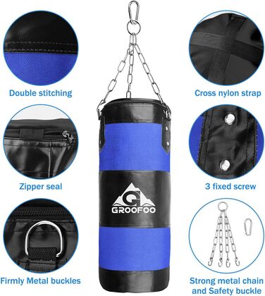 Boxsack GROOFOO для дітей та дорослих, 100x33 см, матеріал Oxford, для боксу, MMA, Муай Тай, без наповнювача