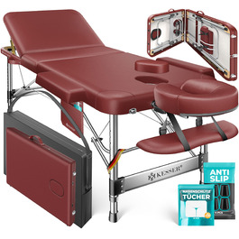 Масажне ліжко KESSER® з 3 зонами, до 250 кг, складане, регульоване, з аксесуарами (підголовник, підлокітники, сумка), для косметичних процедур та терапії, антиковзаюча поверхня, 61 см, Бордовий