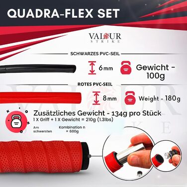 Обважнене скакалка Valour Strike Quadra-Flex Set для кардіо-тренувань, HIIT та фітнесу вдома та на вулиці