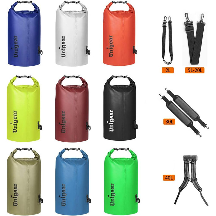 Водонепроникний мішок Unigear Dry Bag 30L (армійний зелений) – 2L/5L/10L/20L доступні – для каякінгу, риболовлі, кемпінгу та пляжу
