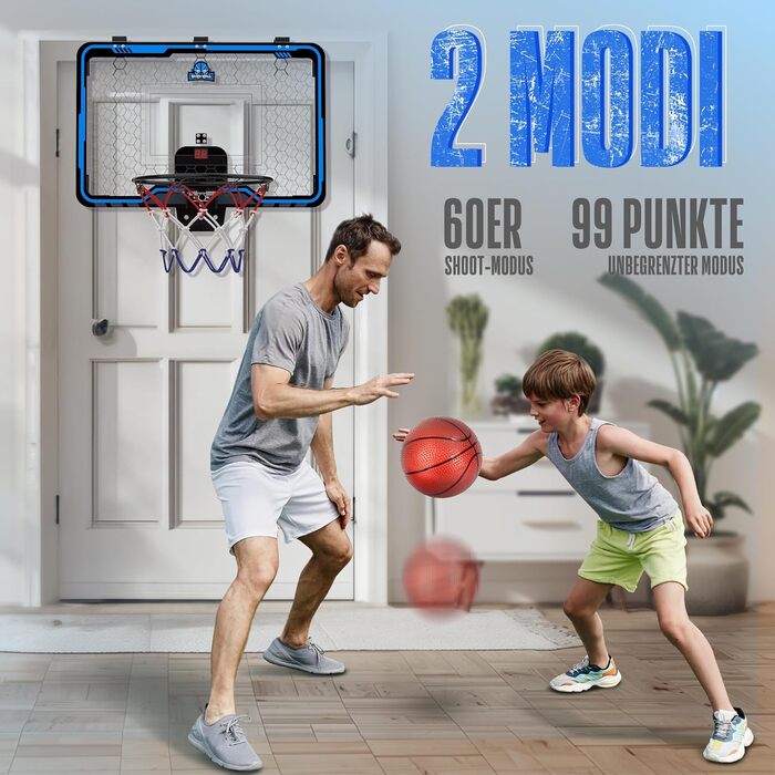 Складний баскетбольний кошик Hot Bee 60x40 см з LED-лічильником, для дверей, для дітей і дорослих, 2 м'ячі, для дому, спальні, офісу, подарунок хлопцю 12-18 років