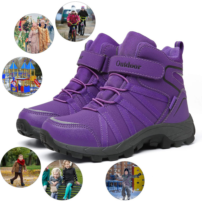 Зимові черевики для дітей: тепла водонепроникна модель для сноубордингу та трекінгу, з клямками (29 EU, фіолетовий)