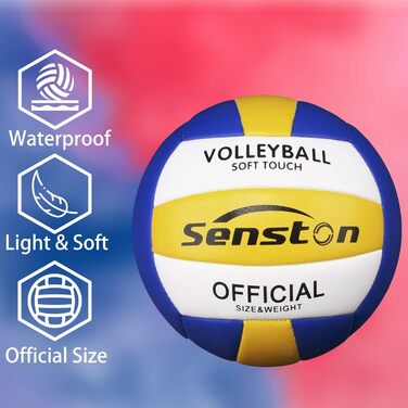 Волейбольний м'яч Senston Soft Touch, офіційний розмір 5, водонепроникний, з насосом, для пляжу, басейну та вулиці, синій