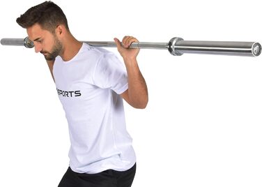 Олімпійський гриф MSports Professional, сріблястий матовий, преміум-якість, підшипниковий, 50 мм, рифлена ручка, з замками