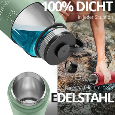 Термос-пляшка з нержавіючої сталі ACTIVE FLASK 950 мл із соломинкою, 3 кришки, без BPA, герметична, для газованих напоїв, для води, спорту, велосипеда, чаю, для дітей, ізоляція, Sage