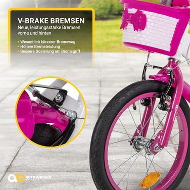 Дитяче велосипед Actionbikes Daisy 12/16 дюймів з V-Brake гальмами | Для дітей 2-9 років | З брудозахисниками | Підходить для дівчаток та хлопчиків