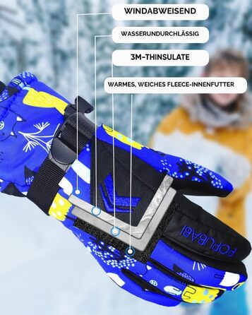 Водонепроникні зимові рукавички для дітей та підлітків (13-15 років) для лиж, сноуборду, їзди на велосипеді та гірських прогулянок, сині