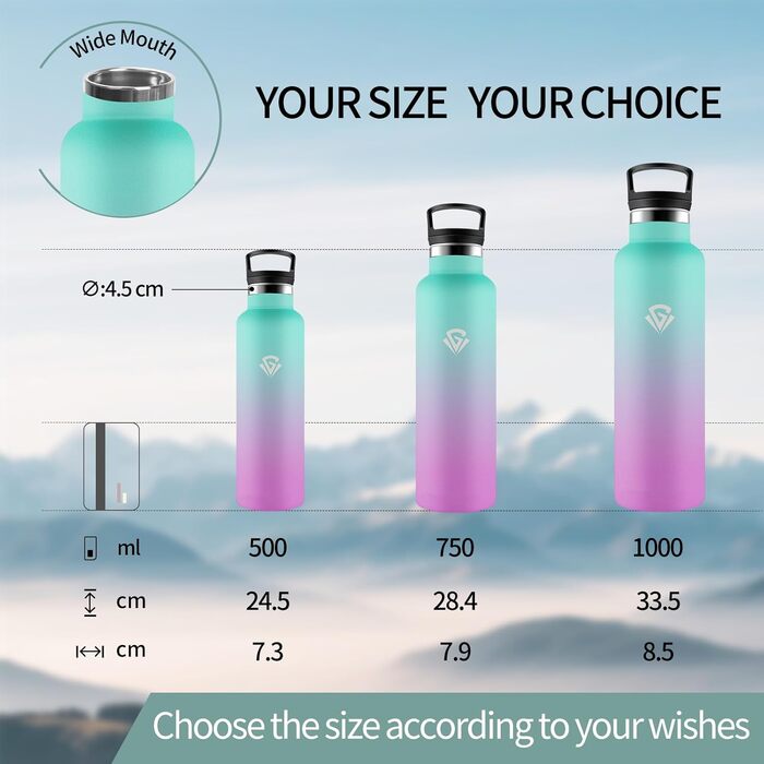 Термофляшка 1000 мл, не містить BPA, з нержавіючої сталі, подвійні стінки, ізольована, з трубочкою, для газованої води (зелений & фіолетовий)