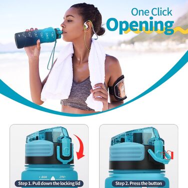 Дитяча спортивна пляшка для води 1500 мл, Tritan, без BPA, з маркуванням часу, витіканнями, для школи, спортзалу (темно-зелений/темно-синій)