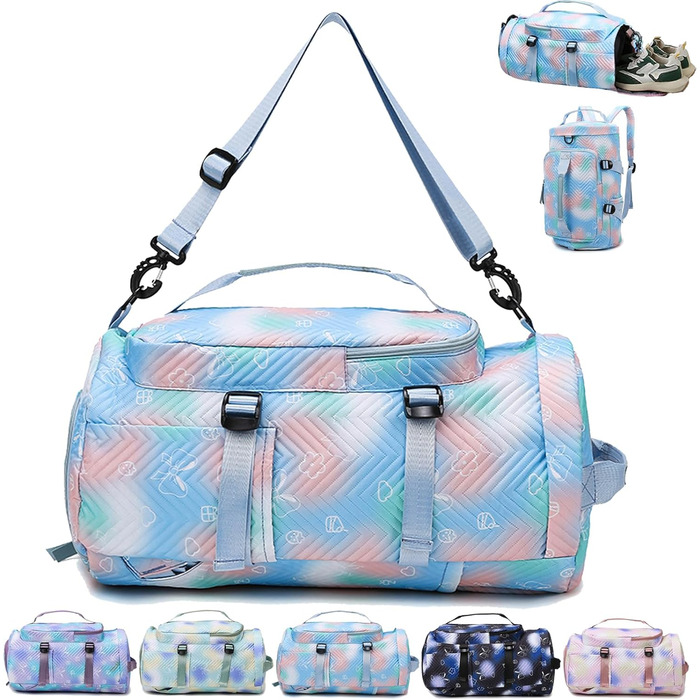 Спортивна сумка AUNGKWANG для дівчаток, водонепроникна, з відділенням для взуття та мокрих речей (Рожева/Блакитна)