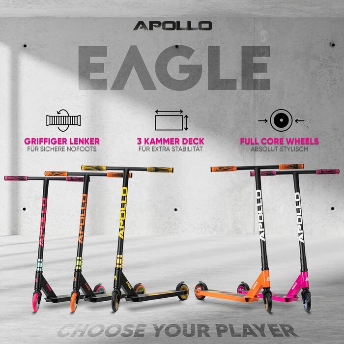 Трюковий самокат Apollo Eagle для дітей, підлітків і дорослих, професійний, чорний/рожевий, колеса 110 мм, підшипники ABEC 9