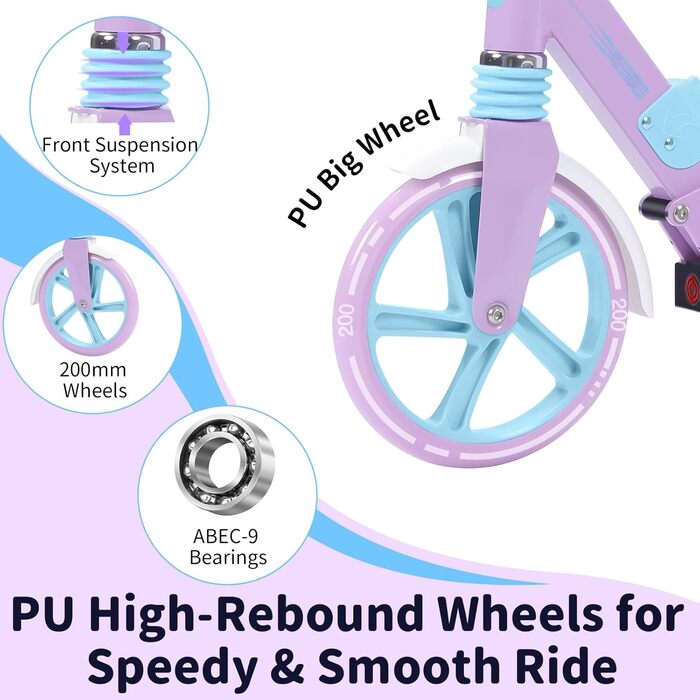 Самокат трюковий BELEEV з LED підсвіткою, регульованою висотою, колесами 200мм, ABEC-9, амортизацією та ременем для перенесення. Складний міський самокат для дітей від 6 років, підлітків та дорослих.