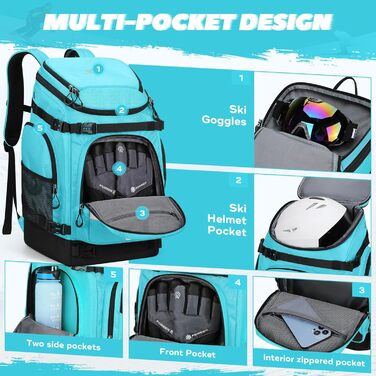 Чохол для лижних черевиків Maelstrom, 55 л, великий рюкзак для подорожей, водонепроникний для сноуборду та лижного спорядження (Морська синя)