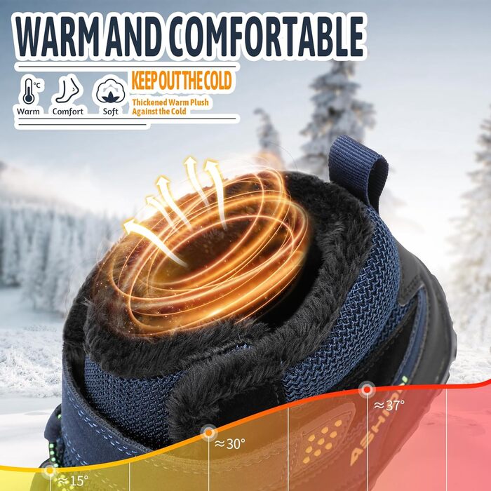 Дитячі зимові черевики Littleplum для хлопчиків, зимові шкарпетки-черевики, теплі, з підкладкою, для снігу, трекінгові (39 EU, B, темно-синій)