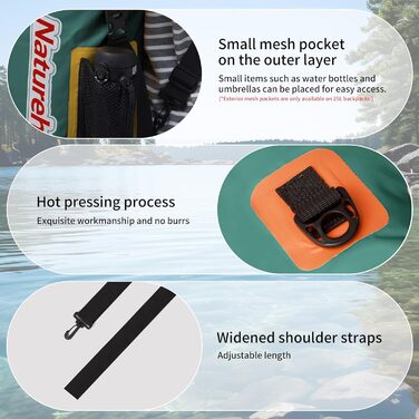 Водонепроникний рюкзак Naturehike Dry Bag 15L – Сумка-мішок для каякінгу, човнів, риболовлі, рафтингу, плавання, сноубордингу (Зелений)