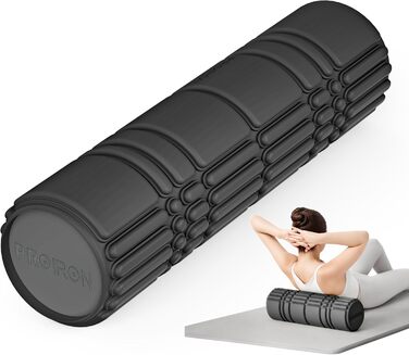 Масажний ролик PROIRON 42x13,5 см, чорний, з повітряною подушкою, рельєфними виступами для глибокої релаксації та знеболення, міцний проти деформації