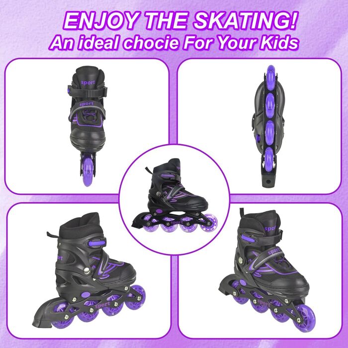 Регульовані ролики для дітей (дівчатка та хлопчики), ролики з підсвічуванням коліс, для занять спортом в приміщенні та на вулиці, фіолетовий & синій, чорний & фіолетовий