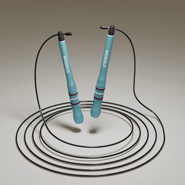 Скакалка Springseil для дорослих, фітнес, швидкість, алюмінієві ручки блакитні, 300 см, PVC-сталевий трос, 360° обертання, антиковзний, для CrossFit