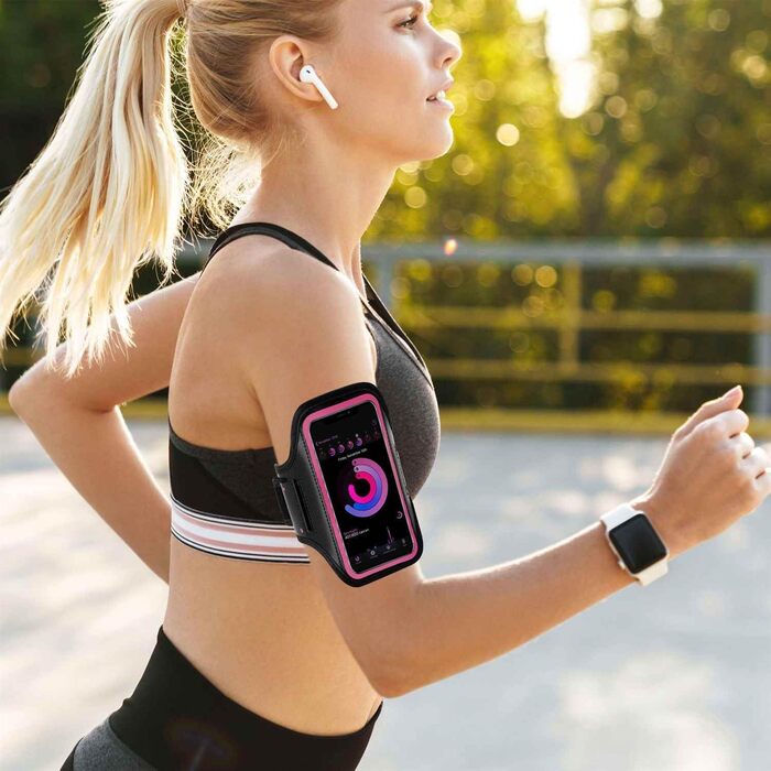 Спортивний чохол-нарукавник ONEFLOW для iPhone 13 Mini, рожево-чорний, для бігу, фітнесу, тренувань, універсальний тримач смартфона