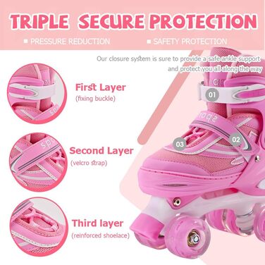 Дитячі ролики Kinder Quad для дівчаток та хлопчиків, 4 розміри, регульовані, для занять в приміщенні та на вулиці (M (34-37), Рожеві)