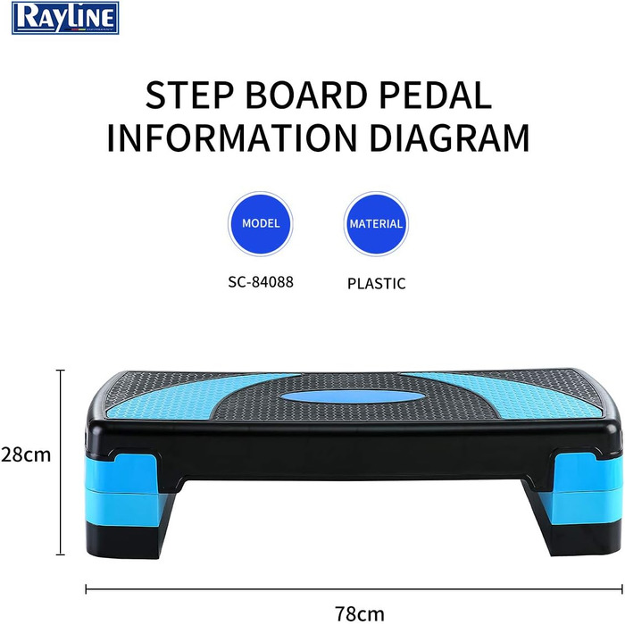 Аеробний степ-платформа Rayline 78x28 см, регульована висота, для фітнесу, бодібілдингу та силових тренувань