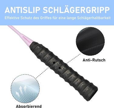 Набір для бадмінтону OGEENIER: 2 ракетки, обмотка, 2 волани, 1 ракетка з сумкою (білий, рожевий, 3 1/4 дюйма)