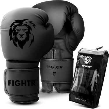 Боксерські рукавички Fightr 16 унцій, максимальний захист і стабільність, для боксу, ММА, муай-тай, кікбоксингу, чорні, з сумкою