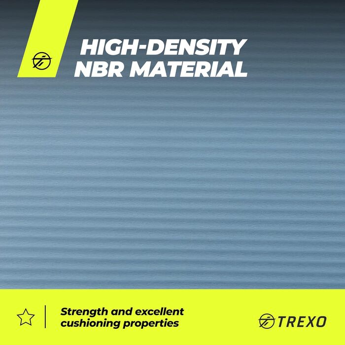 TREXO килимок для фітнесу NBR 183x61 см, 15 мм, синій, з ручками