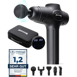 Електрична масажна пістолет SPORTINATOR Level Up, з насадками, чохлом, USB-C, LCD-дисплеєм, чорна