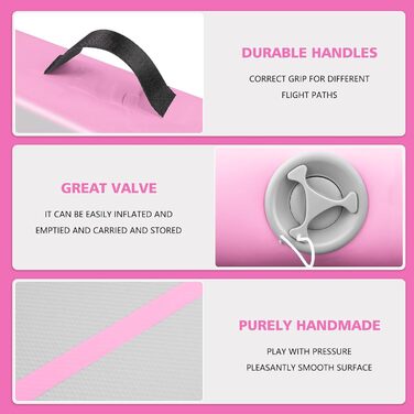 Гімнастичний надувний мат для перекидання BPB з електричним насосом. 10 футів. Килимок для тренувань, гімнастики, йоги, пляжного відпочинку. Рожевий.