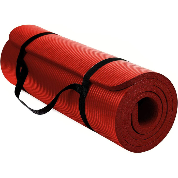 Йога мат TechFit: неслизька, товста (10 мм), для фітнесу, пілатесу, кемпінгу, аеробіки (червона)